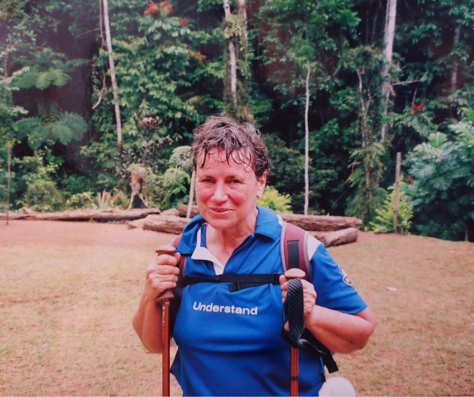 Woman wearing a backpack.