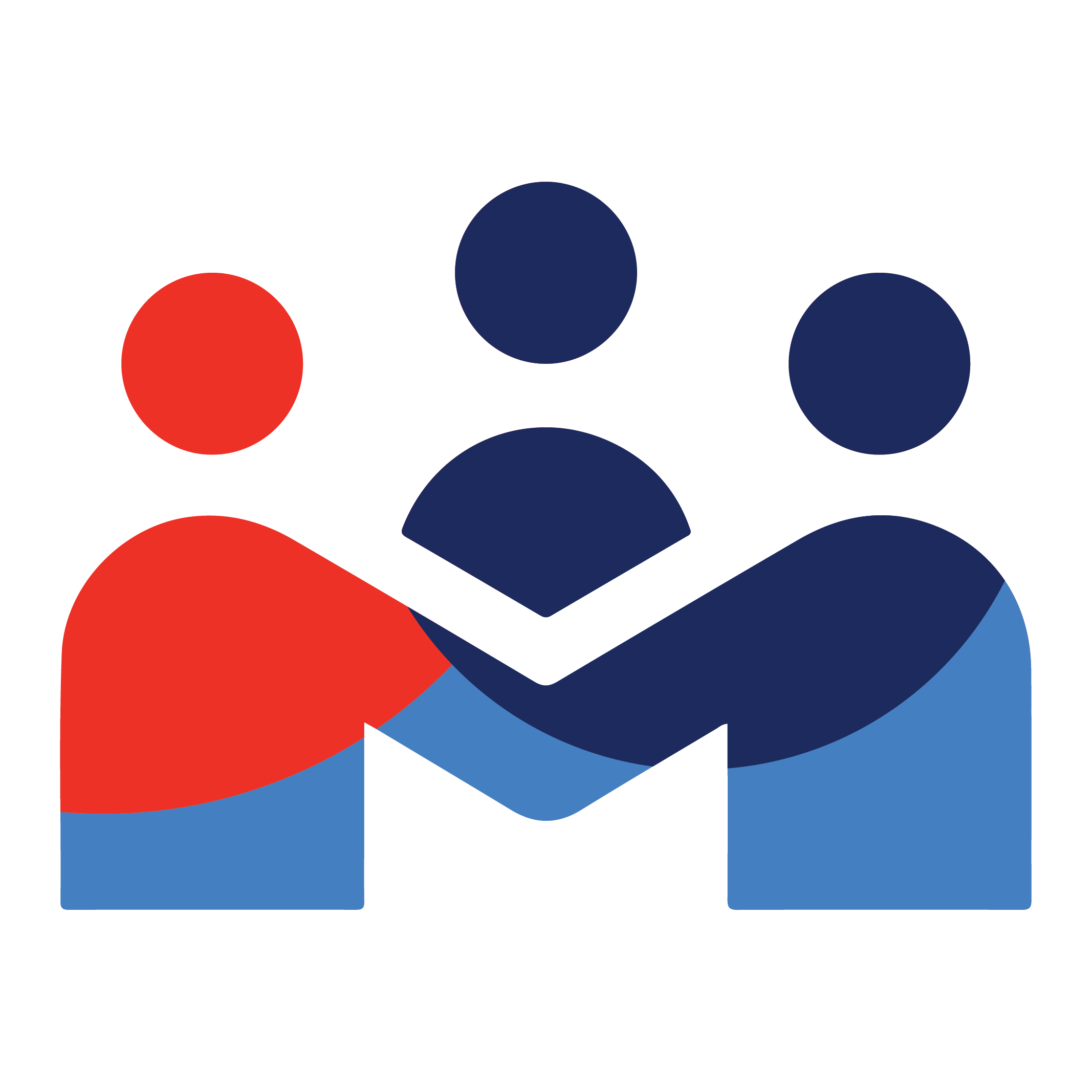 Icon of 3 people in red and blue