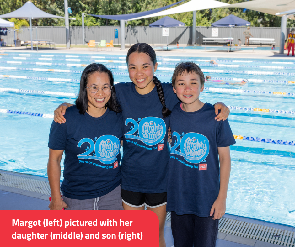 Mum, daughter and son participants of the MS Mighty Swim.