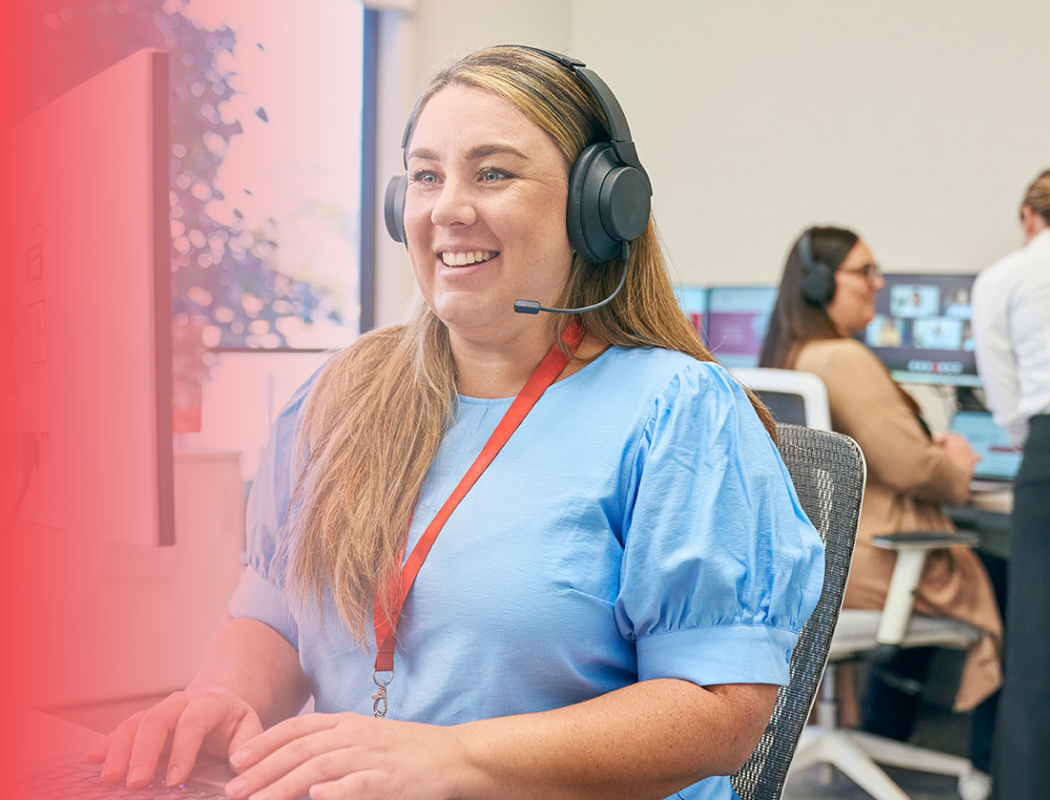 woman on head phones smiling