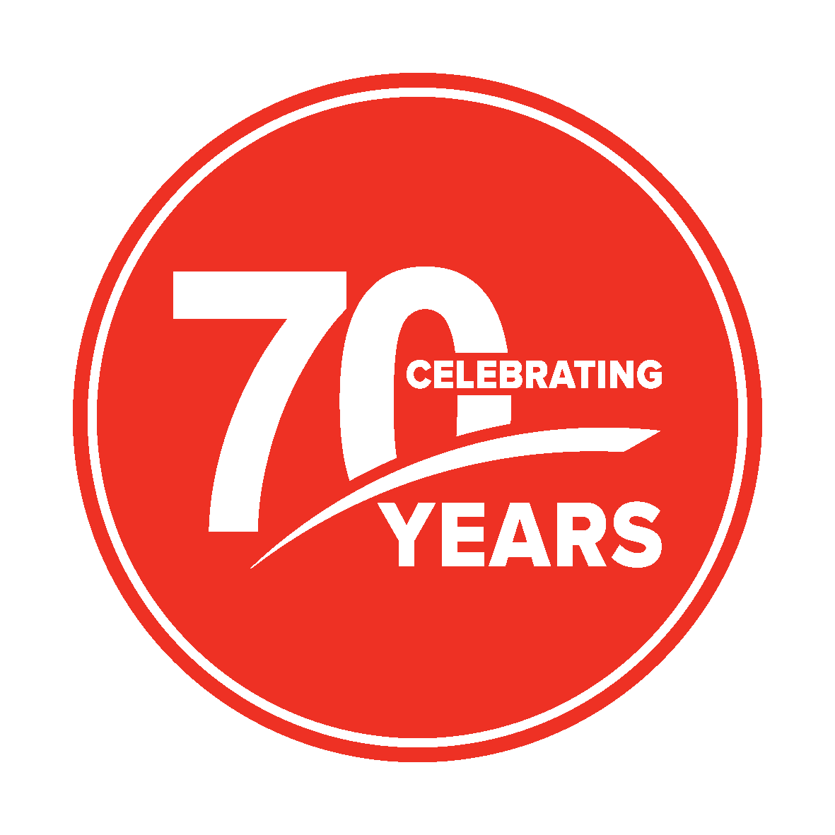 Celebrating 70 years logo on red background